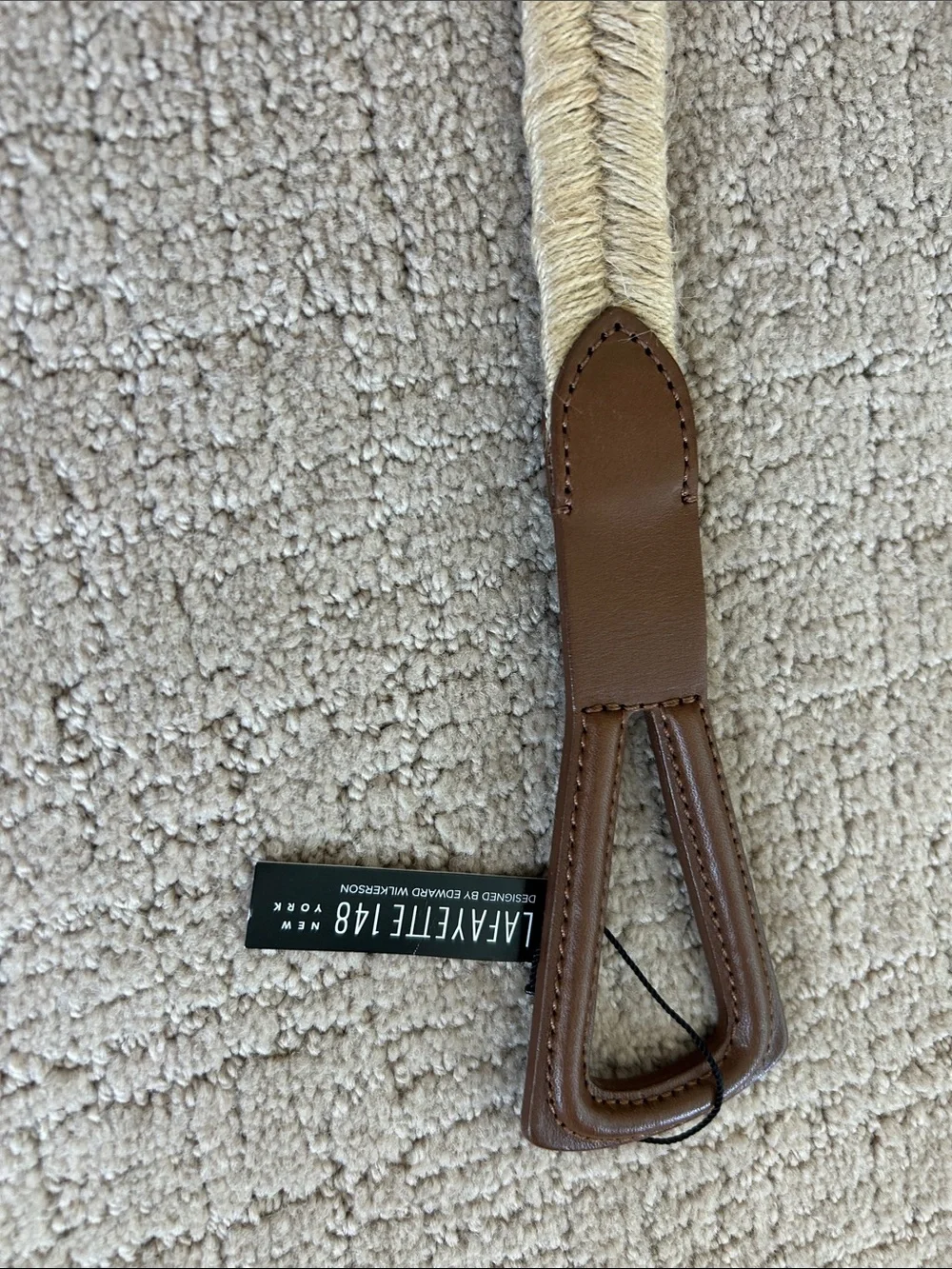 Lafayette 148 New York Natural Straw Belt with Brown Leather Trim